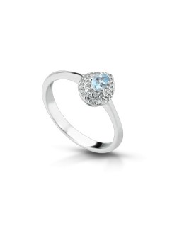 ANELLO FANTASIA IN ORO BIANCO 18 K CON ACQUA MARINA E DIAMANTI NATURALI