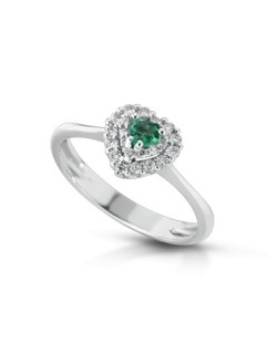 ANELLO FANTASIA IN ORO BIANCO 18 K CON SMERALDO E DIAMANTI NATURALI