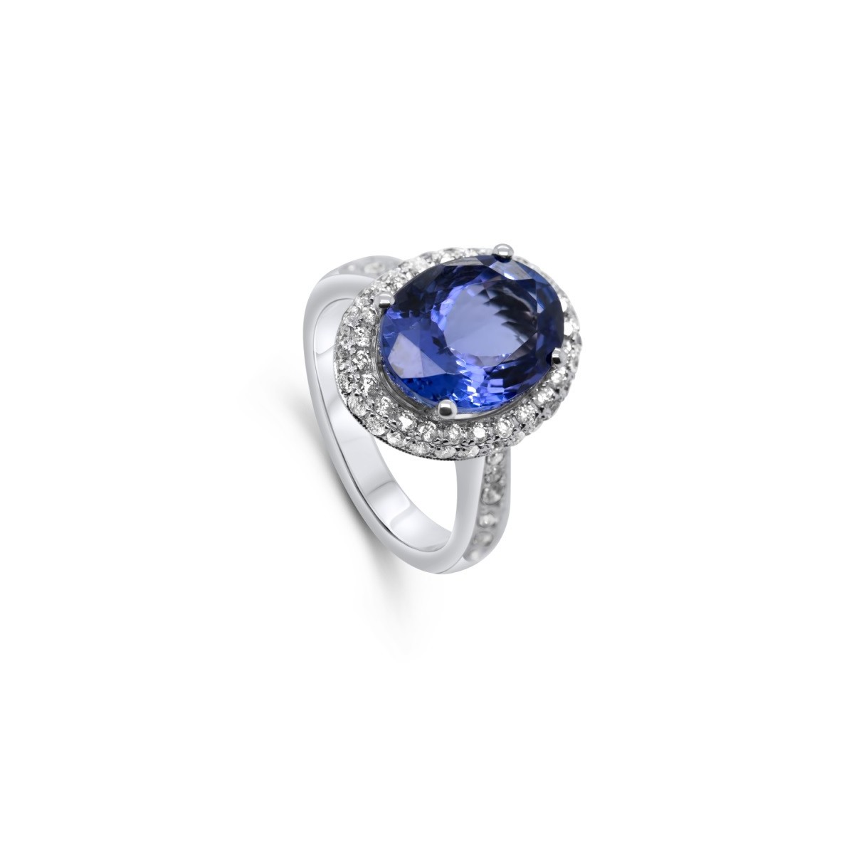 Anello Tanzanite Ovale in Oro Bianco