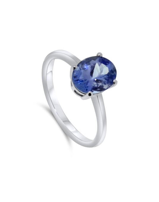 Solitario Tanzanite Ovale in Oro Bianco