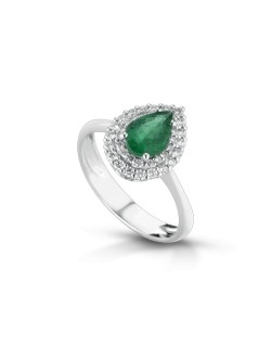 ANELLO FANTASIA IN ORO BIANCO 18 K CON SMERALDO E DIAMANTI NATURALI