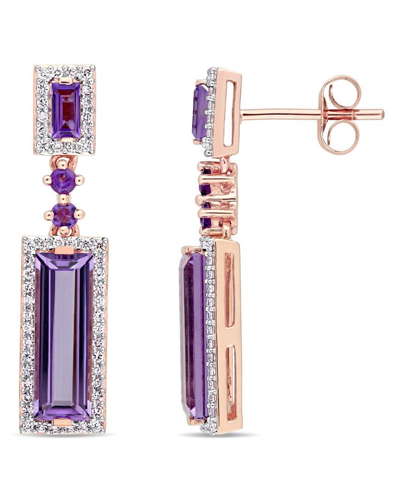 Orecchini Pendenti Ametista in Oro Rosa