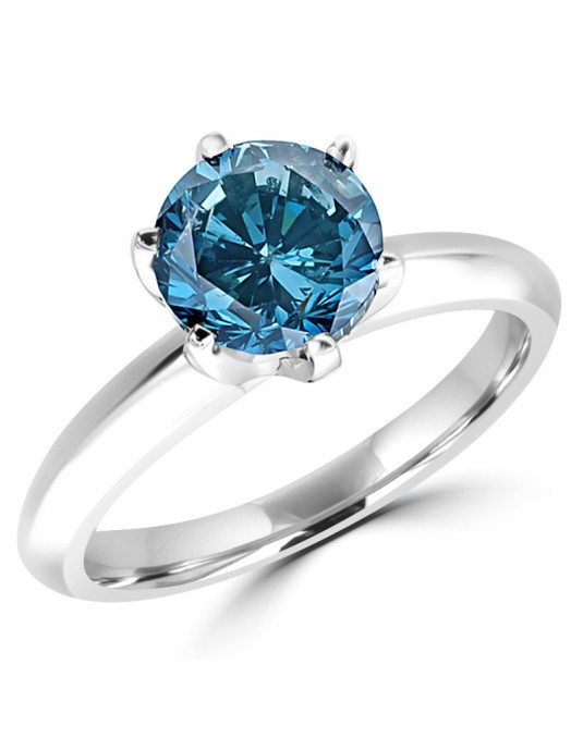 Anello Solitario Diamante Blu in Oro Bianco