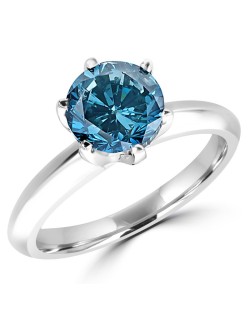 Anello Solitario Diamante Blu in Oro Bianco