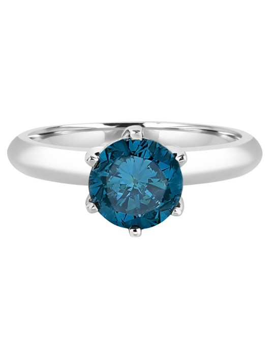 Anello Solitario Diamante Blu in Oro Bianco