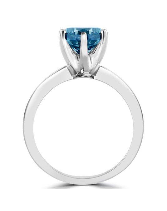 Anello Solitario Diamante Blu in Oro Bianco