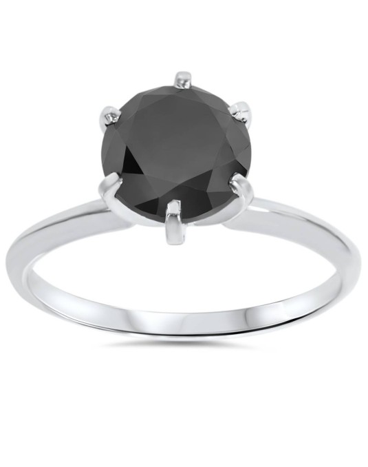 Anello Solitario Diamante Nero in Oro Bianco