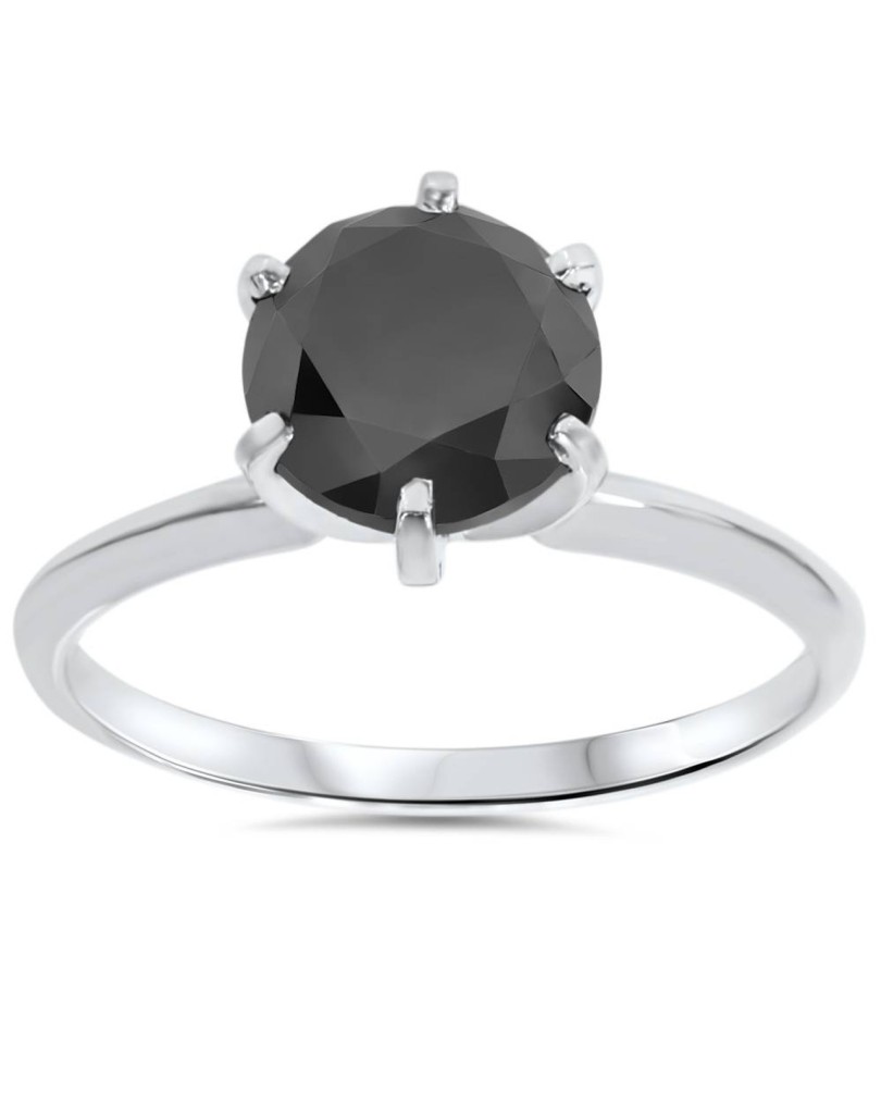 Anello Solitario Diamante Nero in Oro Bianco