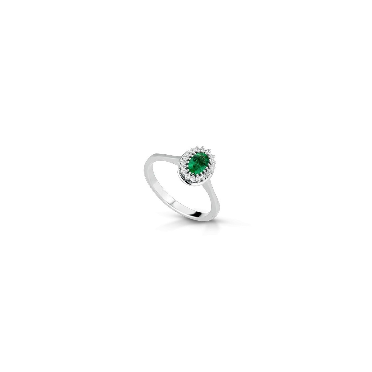 ANELLO FANTASIA IN ORO BIANCO 18 K CON SMERALDO E DIAMANTI NATURALI