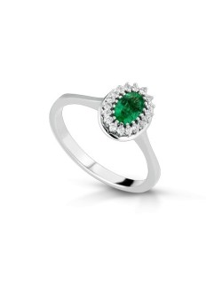 ANELLO FANTASIA IN ORO BIANCO 18 K CON SMERALDO E DIAMANTI NATURALI