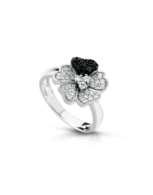 ANELLO FANTASIA IN ORO BIANCO 18 K CON DIAMANTI NATURALI E NERI