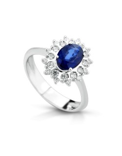 ANELLO FANTASIA IN ORO BIANCO 18 K CON ZAFFIRO E DIAMANTI NATURALI