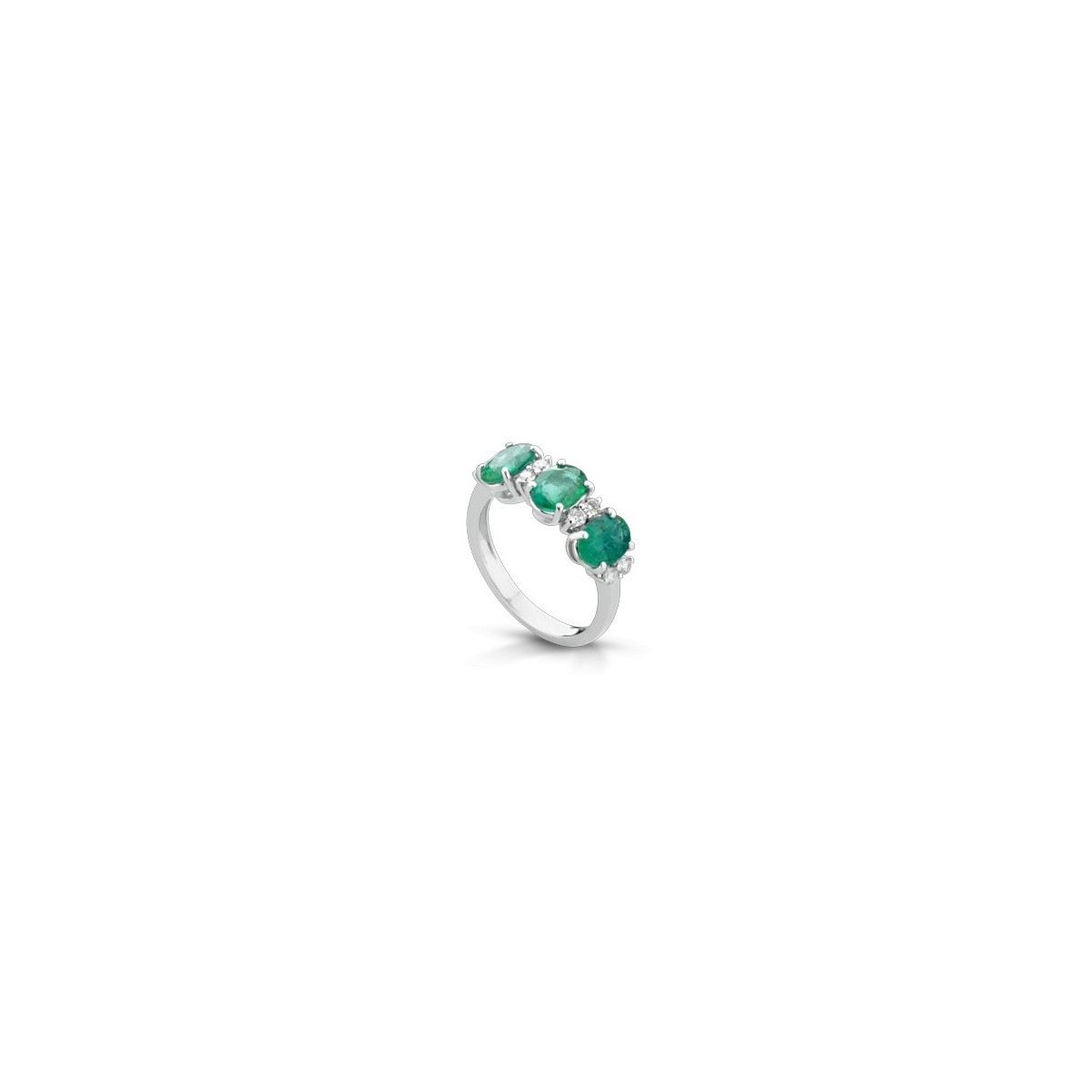ANELLO FANTASIA IN ORO BIANCO 18 K CON SMERALDI E DIAMANTI NATURALI