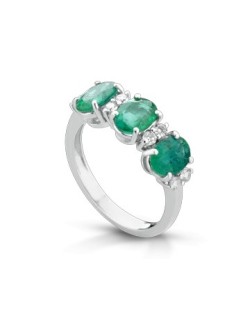 ANELLO FANTASIA IN ORO BIANCO 18 K CON SMERALDI E DIAMANTI NATURALI