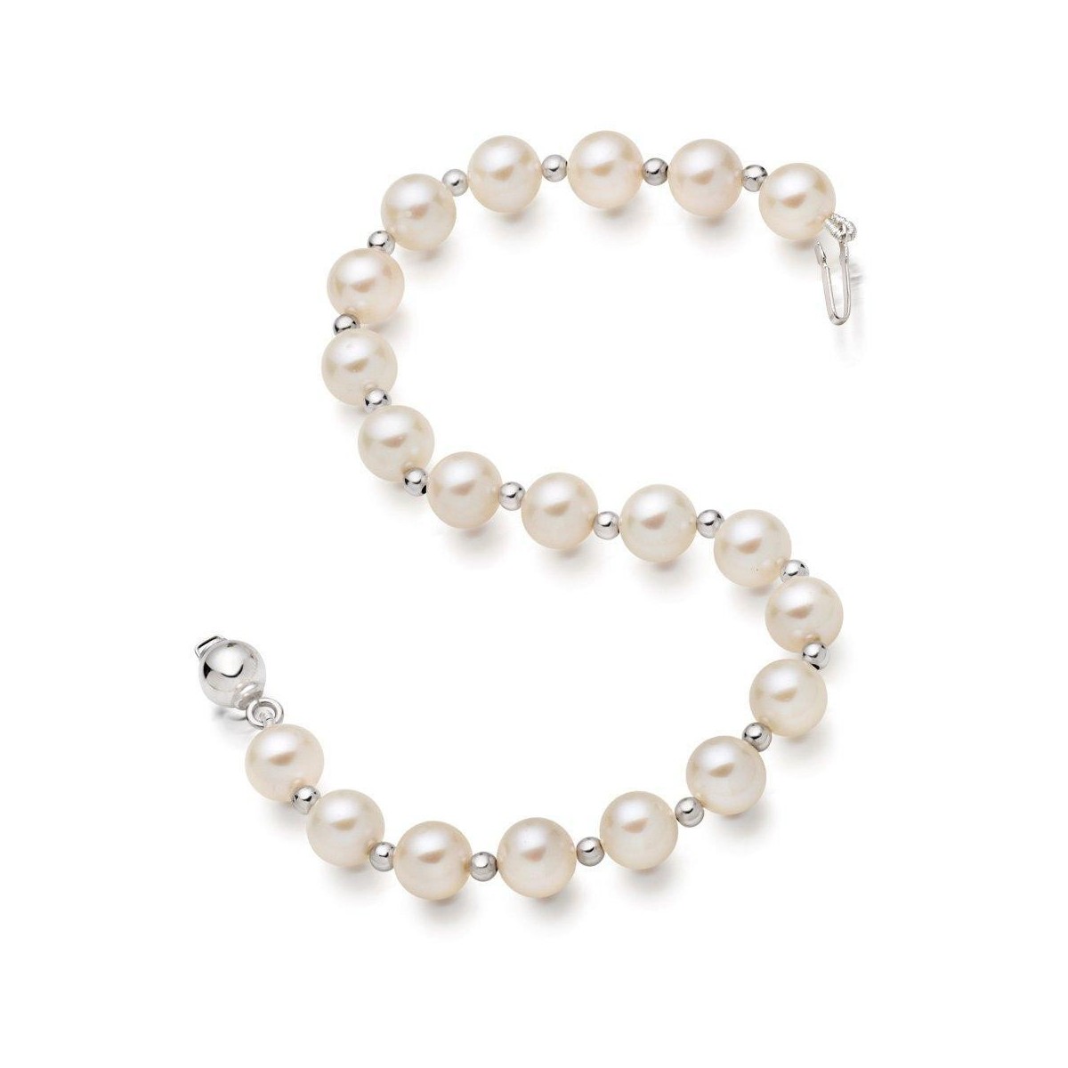 Braccialetto in Perle Naturali in Oro Bianco