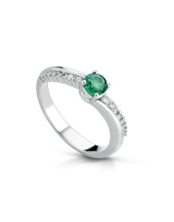 ANELLO FANTASIA IN ORO BIANCO 18 K CON SMERALDO E DIAMANTI NATURALI