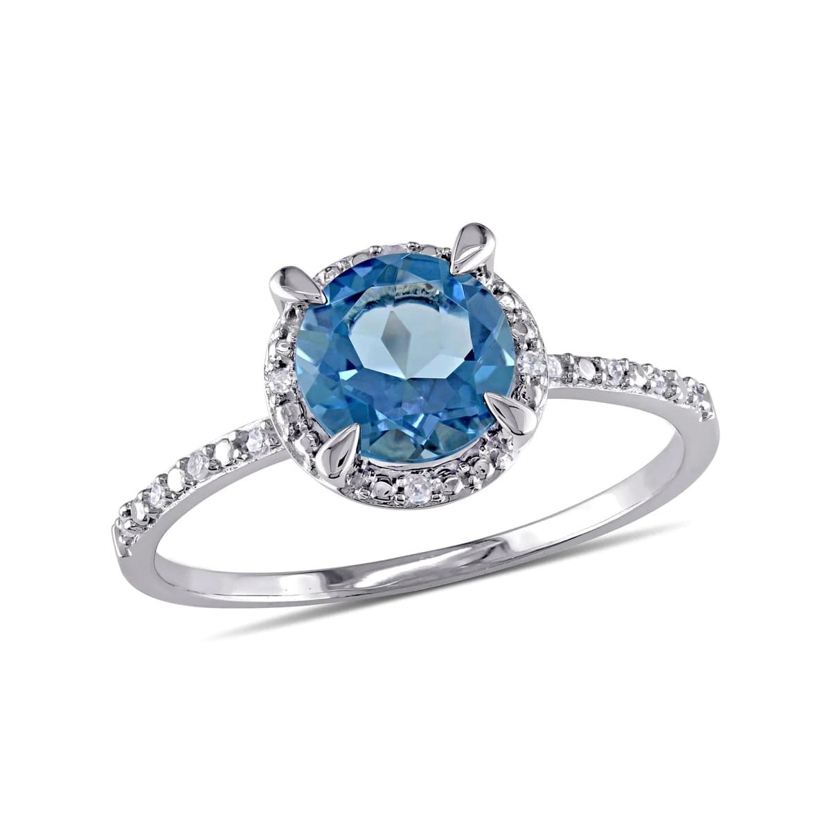Anello Halo Topazio Rotondo in Oro Bianco