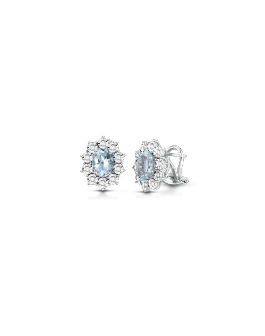 ORECCHINI FANTASIA IN ORO BIANCO 18 K CON ACQUAMARINA E DIAMANTI NATURALI E VVS