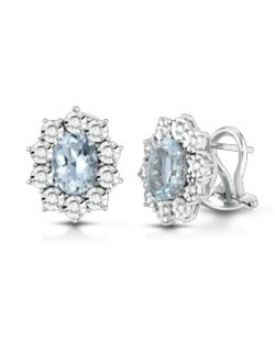 ORECCHINI FANTASIA IN ORO BIANCO 18 K CON ACQUAMARINA E DIAMANTI NATURALI E VVS