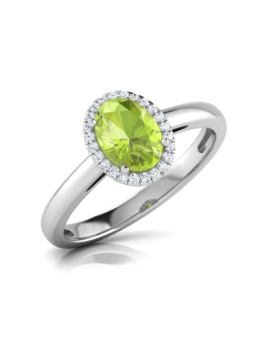 Anello Halo Peridoto Ovale in Oro Bianco