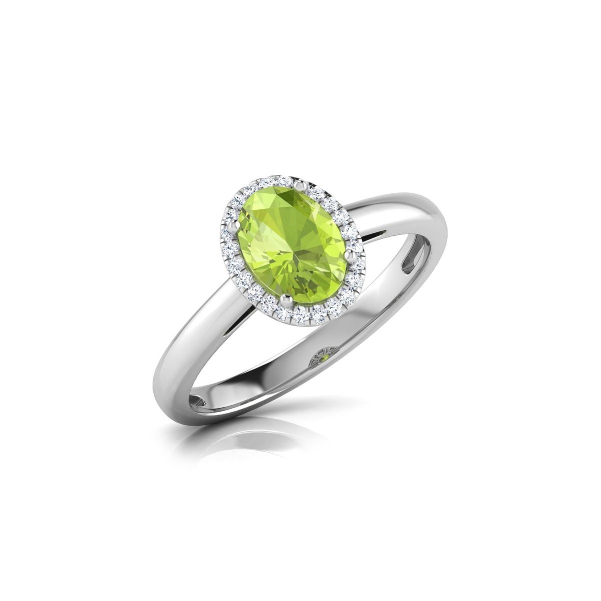 Anello Halo Peridoto Ovale in Oro Bianco