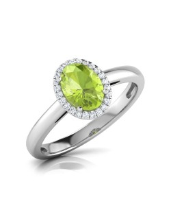 Anello Halo Peridoto Ovale in Oro Bianco