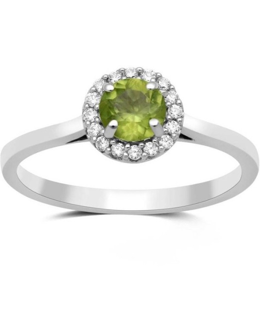 Anello Halo Peridoto in Oro Bianco