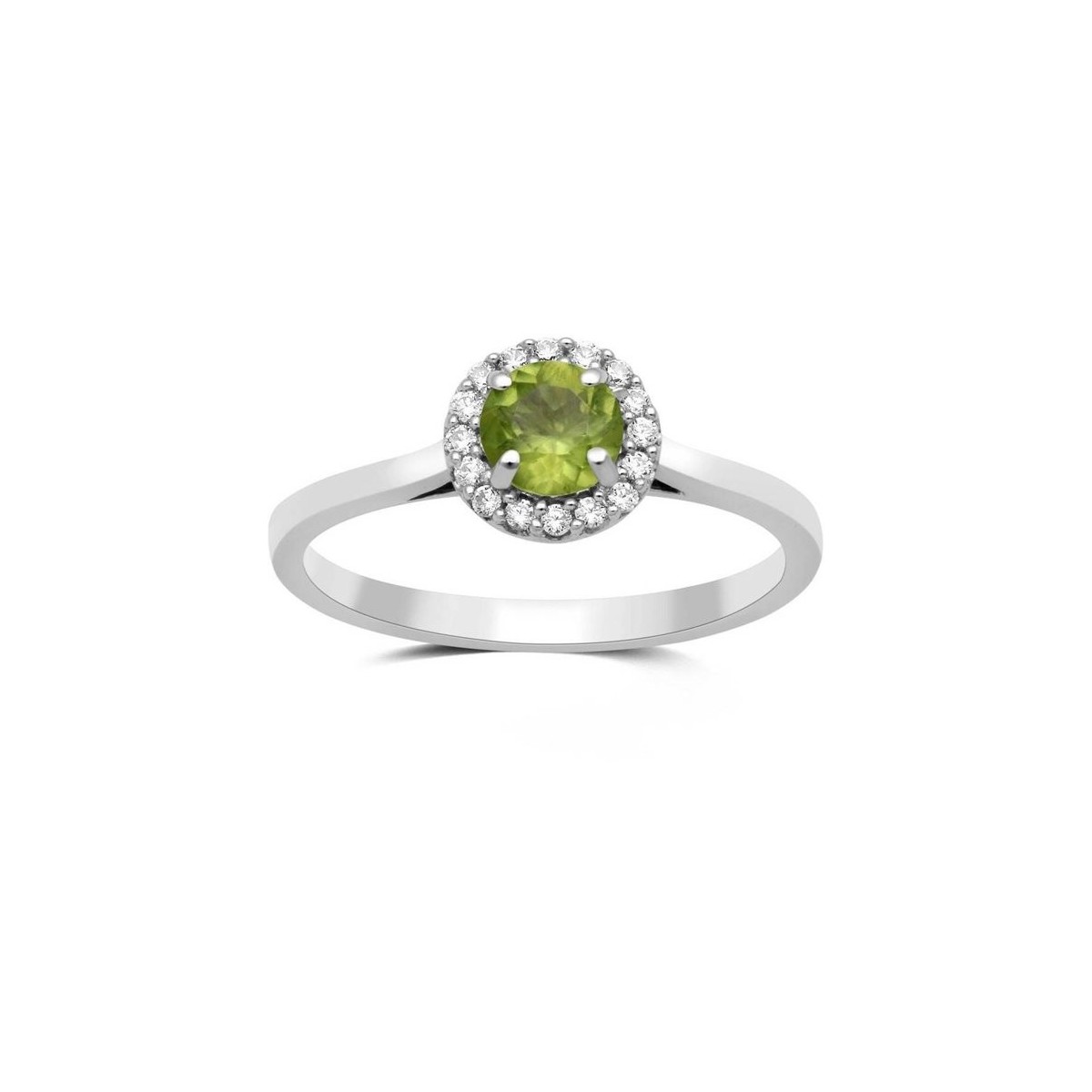 Anello Halo Peridoto in Oro Bianco