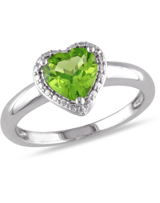 Anello Halo Peridoto Cuore in Oro Bianco