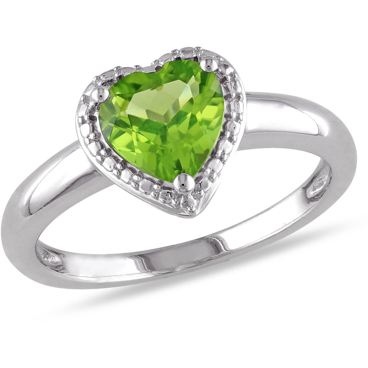 Anello Halo Peridoto Cuore in Oro Bianco