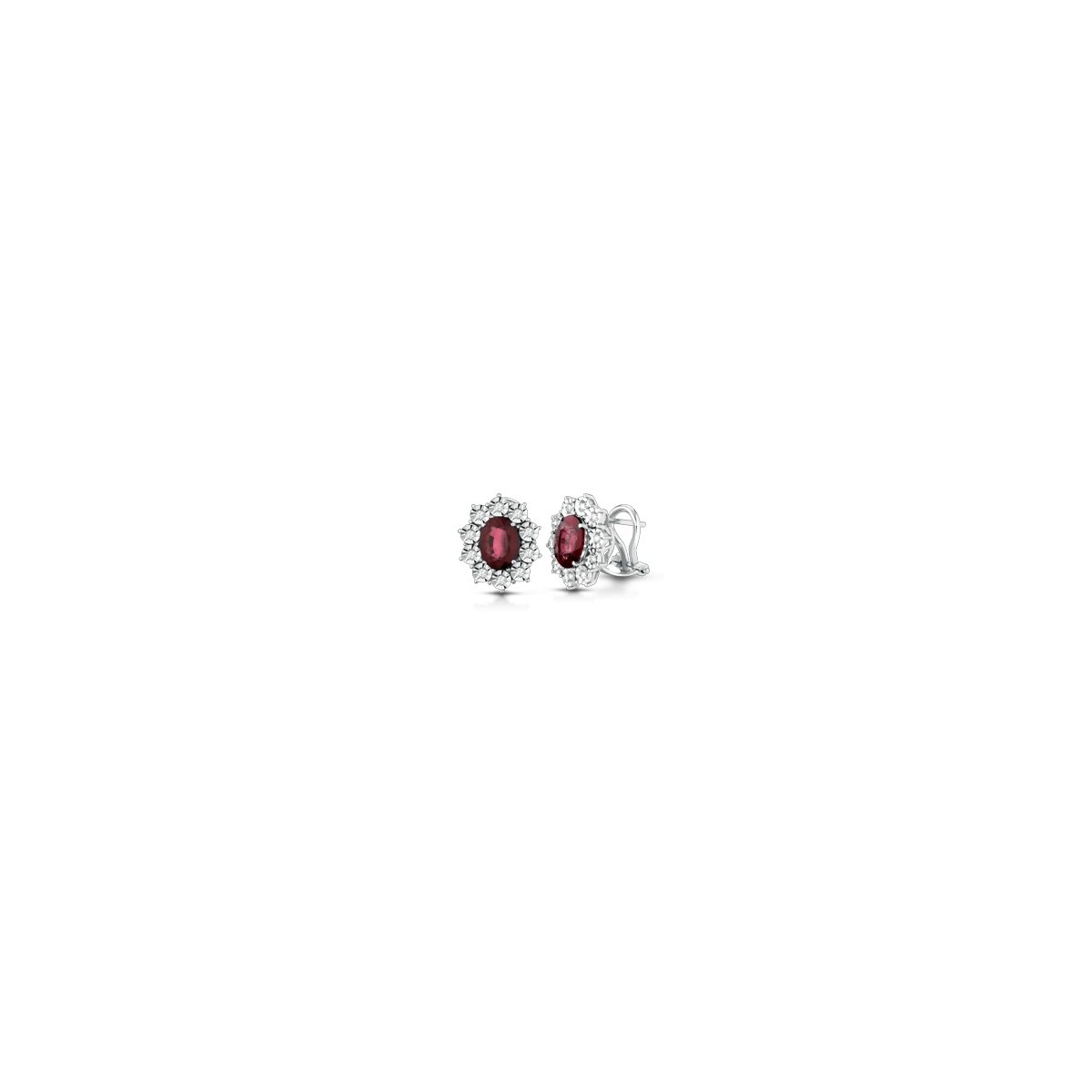 ORECCHINI FANTASIA IN ORO BIANCO 18 K CON RUBINI E DIAMANTI NATURALI E VVS