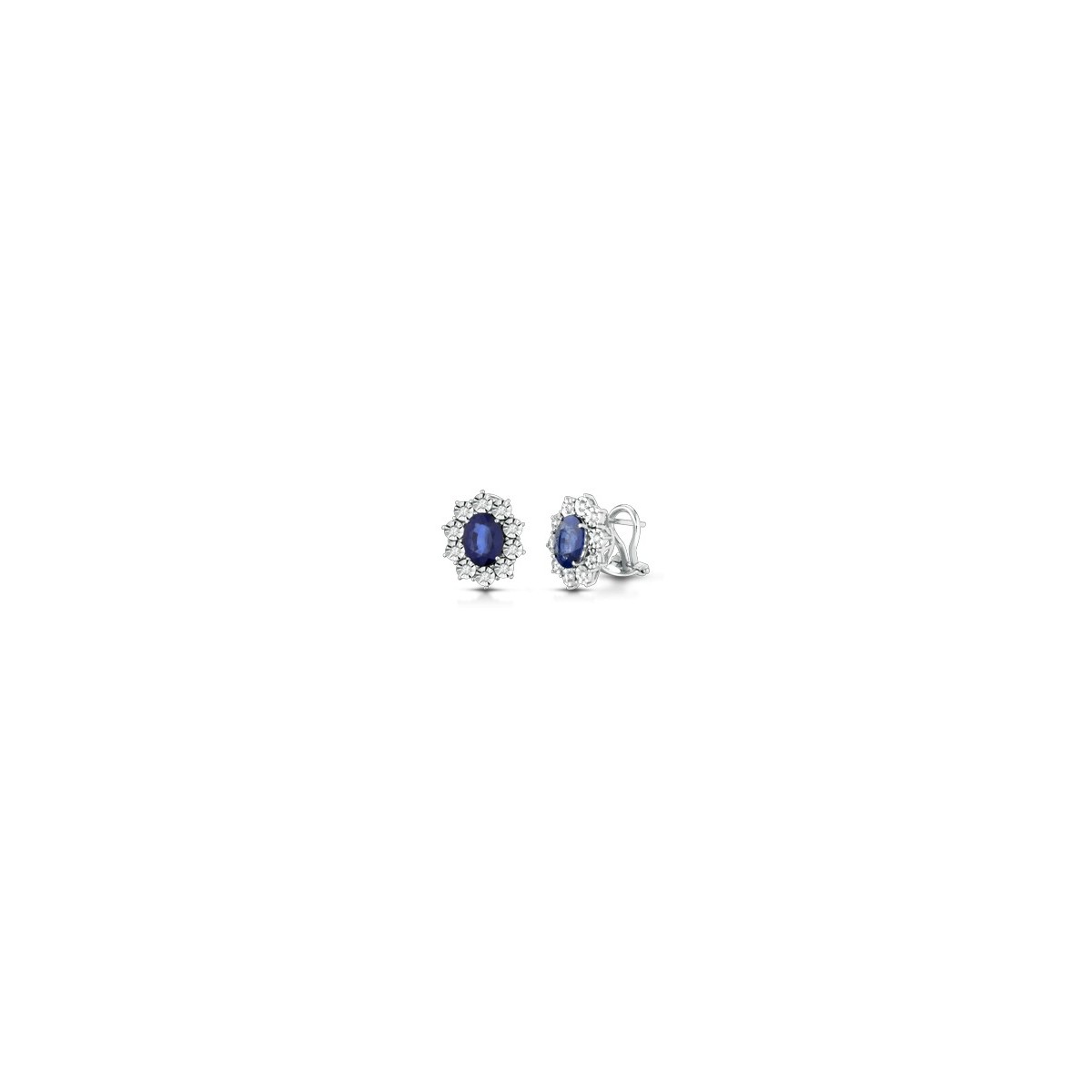 ORECCHINI FANTASIA IN ORO BIANCO 18 K CON ZAFFIRI E DIAMANTI NATURALI E VVS