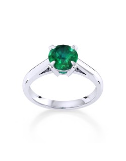 Anello Modello Solitario con Smeraldo in Oro Bianco