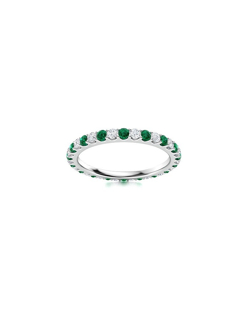 Anello Eternity Smeraldi e Diamanti in Oro Bianco