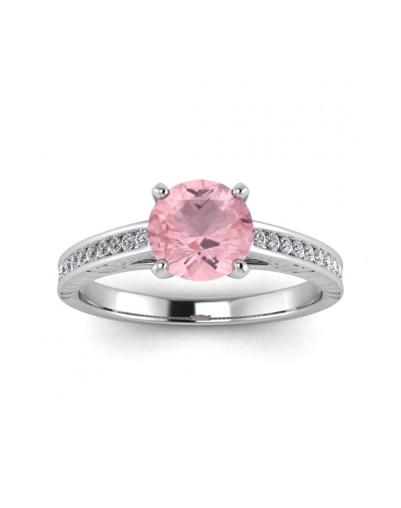 Anello Pave Quarzo Rosa in Oro Bianco