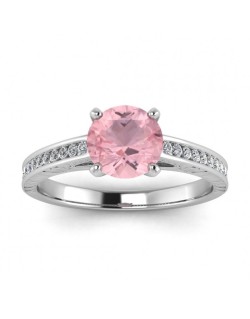 Anello Pave Quarzo Rosa in Oro Bianco