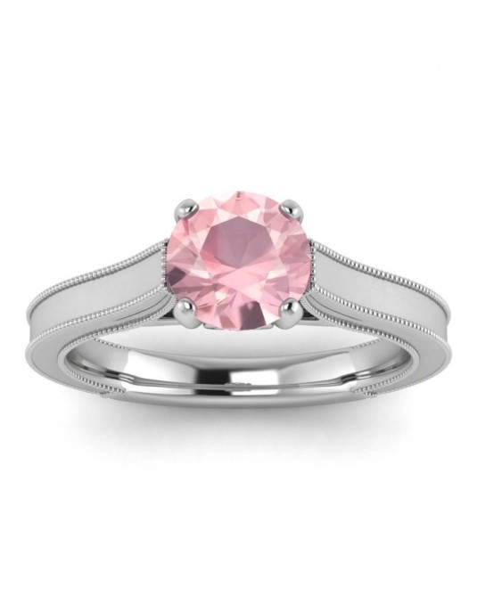 Anello Oro Bianco con Quarzo Rosa Naturale