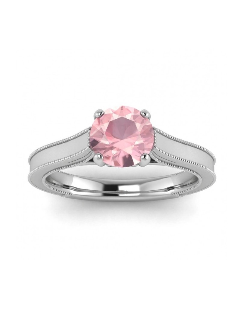 Anello Oro Bianco con Quarzo Rosa Naturale