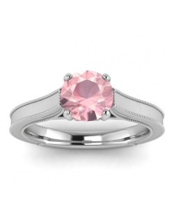 Anello Oro Bianco con Quarzo Rosa Naturale