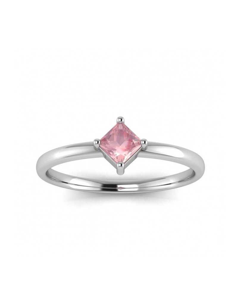 Anello Quarzo Rosa Princess in Oro Bianco