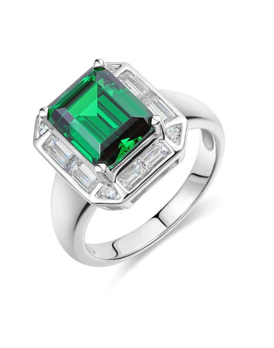 Anello Smeraldo Taglio Emerald in Oro Bianco