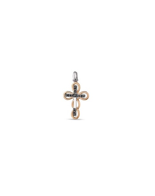 Croce Uomo Oro Bicolore Diamanti Neri