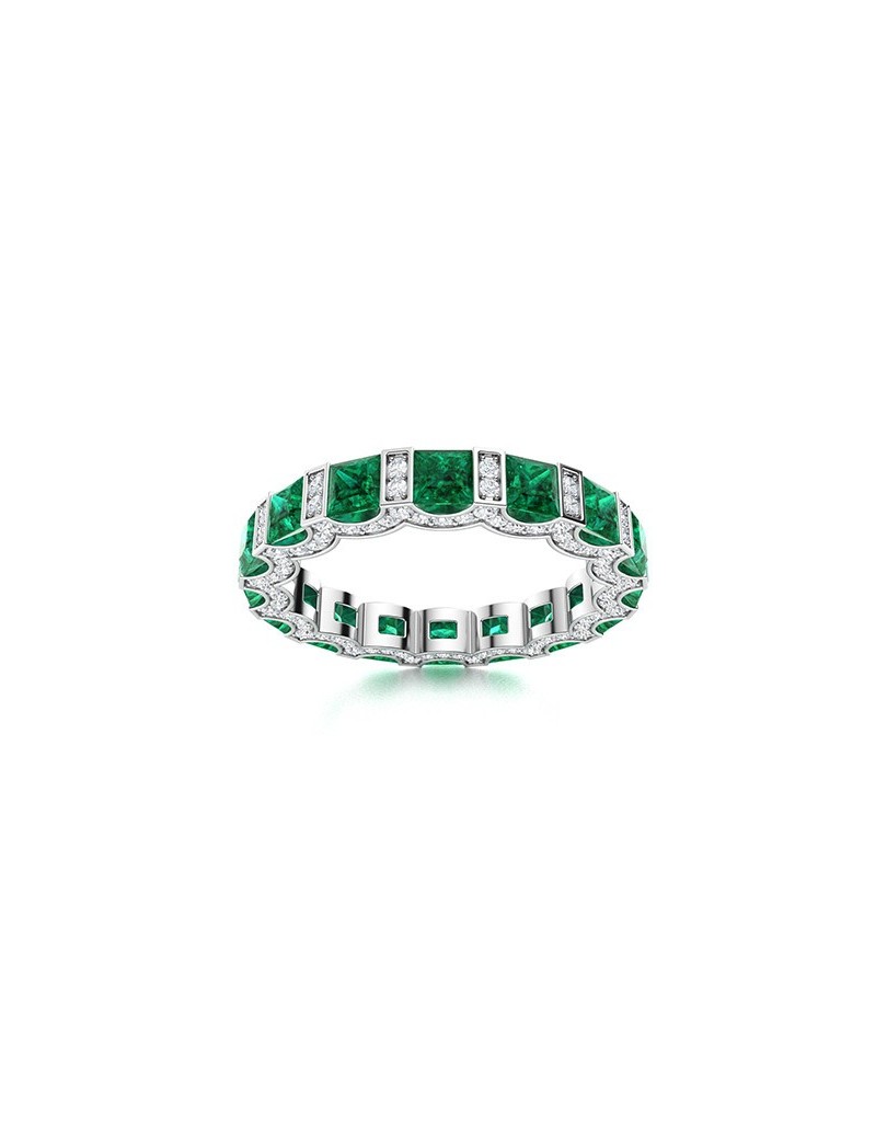 Anello Veretta Smeraldi e Diamanti