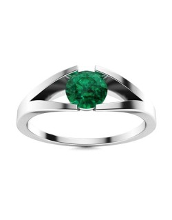 Anello Con Smeraldo Solitario in Oro Bianco