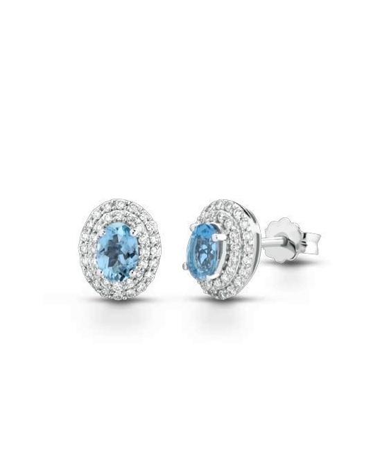 ORECCHINI FANTASIA IN ORO BIANCO 18 K CON ACQUAMARINA E DIAMANTI NATURALI E VVS