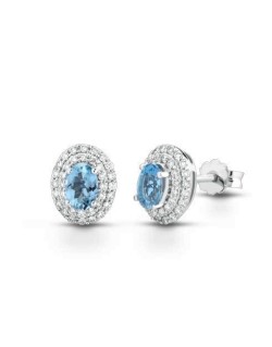 ORECCHINI FANTASIA IN ORO BIANCO 18 K CON ACQUAMARINA E DIAMANTI NATURALI E VVS