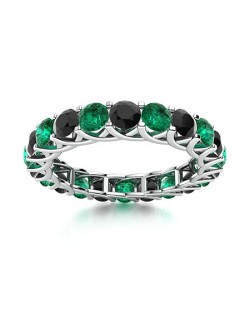 Anello Eternity Smeraldi e Diamanti Neri Naturali