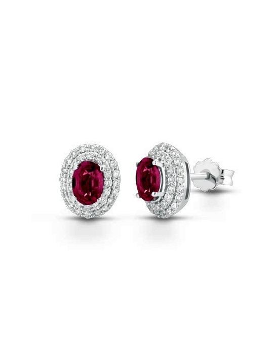 ORECCHINI FANTASIA IN ORO BIANCO 18 K CON RUBINI E DIAMANTI NATURALI E VVS