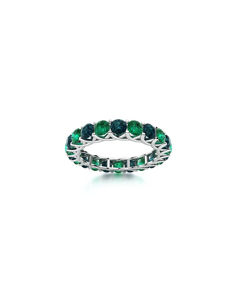 Anello Eternity Smeraldi e Diamanti Blu