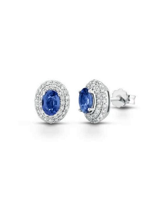ORECCHINI FANTASIA IN ORO BIANCO 18 K CON ZAFFIRI E DIAMANTI NATURALI E VVS